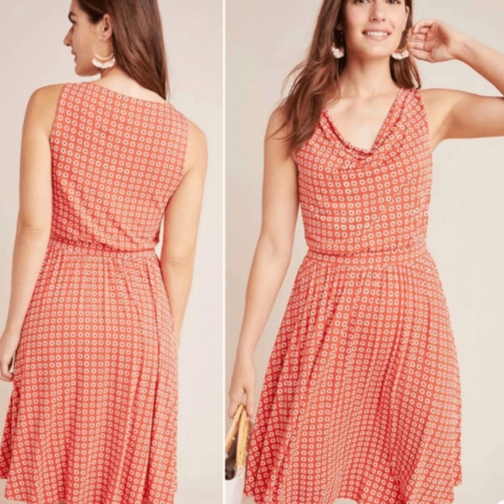 Anthropologie Maeve Brianne Cowl Neck Midi Dress Tangerine Daisy Print Size XS